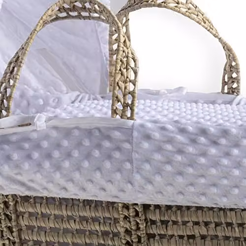 Clair de Lune Dimple Palm Moses Basket with Natural Folding Stand, White, W: 75 cm, D: 28 cm – 3