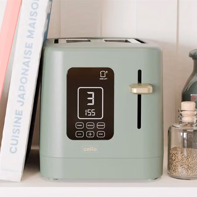 Cello Overture Range 2 Slice Toaster with Digital Display and Timer, Green