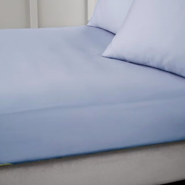 Bianca 400 Thread Count Cotton Mako Satin Fitted Sheet Blue W/D/H: 180 x 200 x 36 cm
