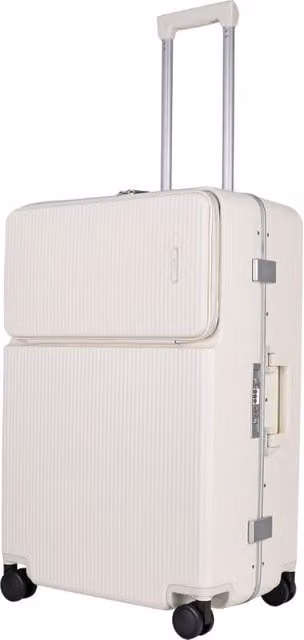 JLY Large 26 Inch Hard Shell Checked Suitcase with Built-in Cupholder and TSA Lock, White – 1