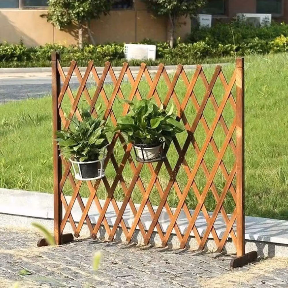 VOGREX Extendable Wooden Garden Fence Freestanding Trellis Screen, Brown, W: 70 cm, H: 200 cm – 4