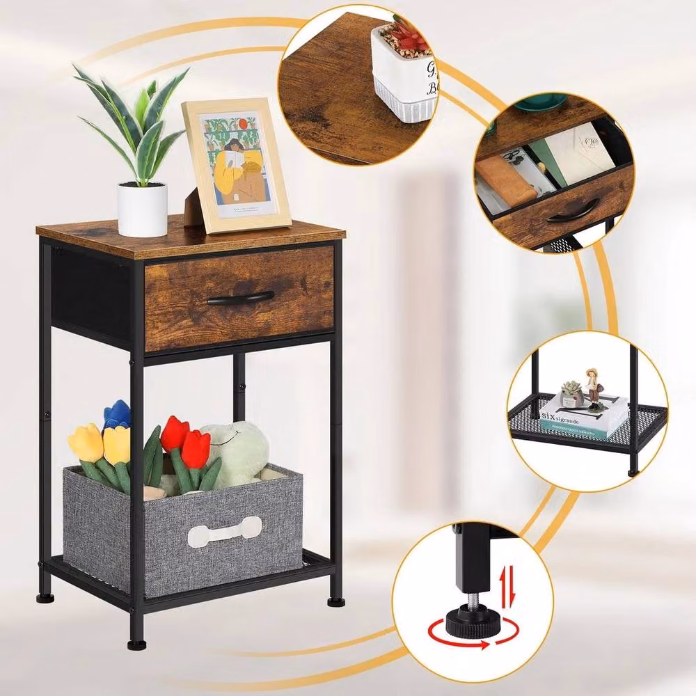 FORGEVIO Set of 2 Industrial Bedside Cabinets in Brown and Black, W/D/H: 40 x 30 x 60.5 cm – 5
