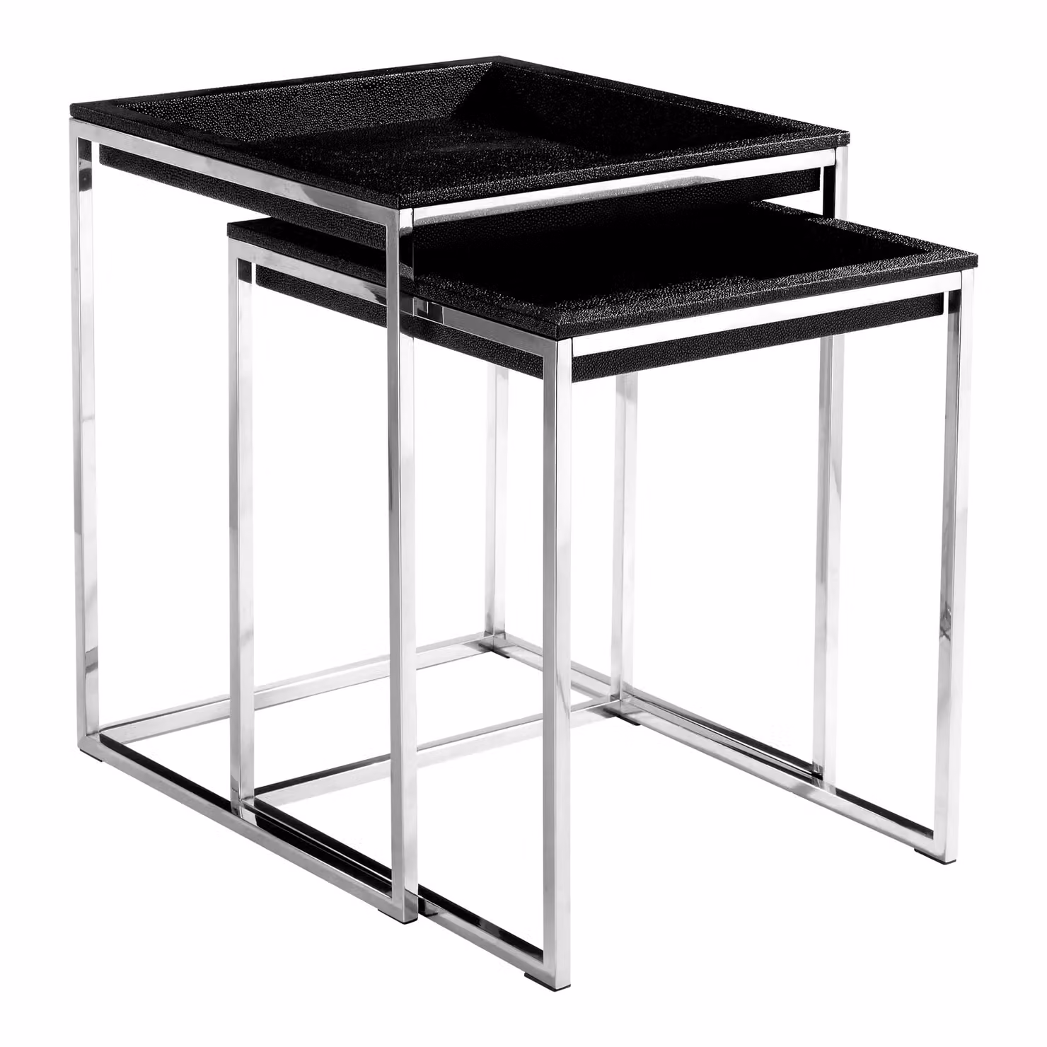 Orsina Pacific Nest of 2 Faux Skin Tables in Black and Silver – 2
