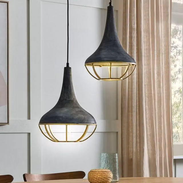 Wyld and Coco Black Mango Wood Two-Point Boho Pendant Lamp – 1