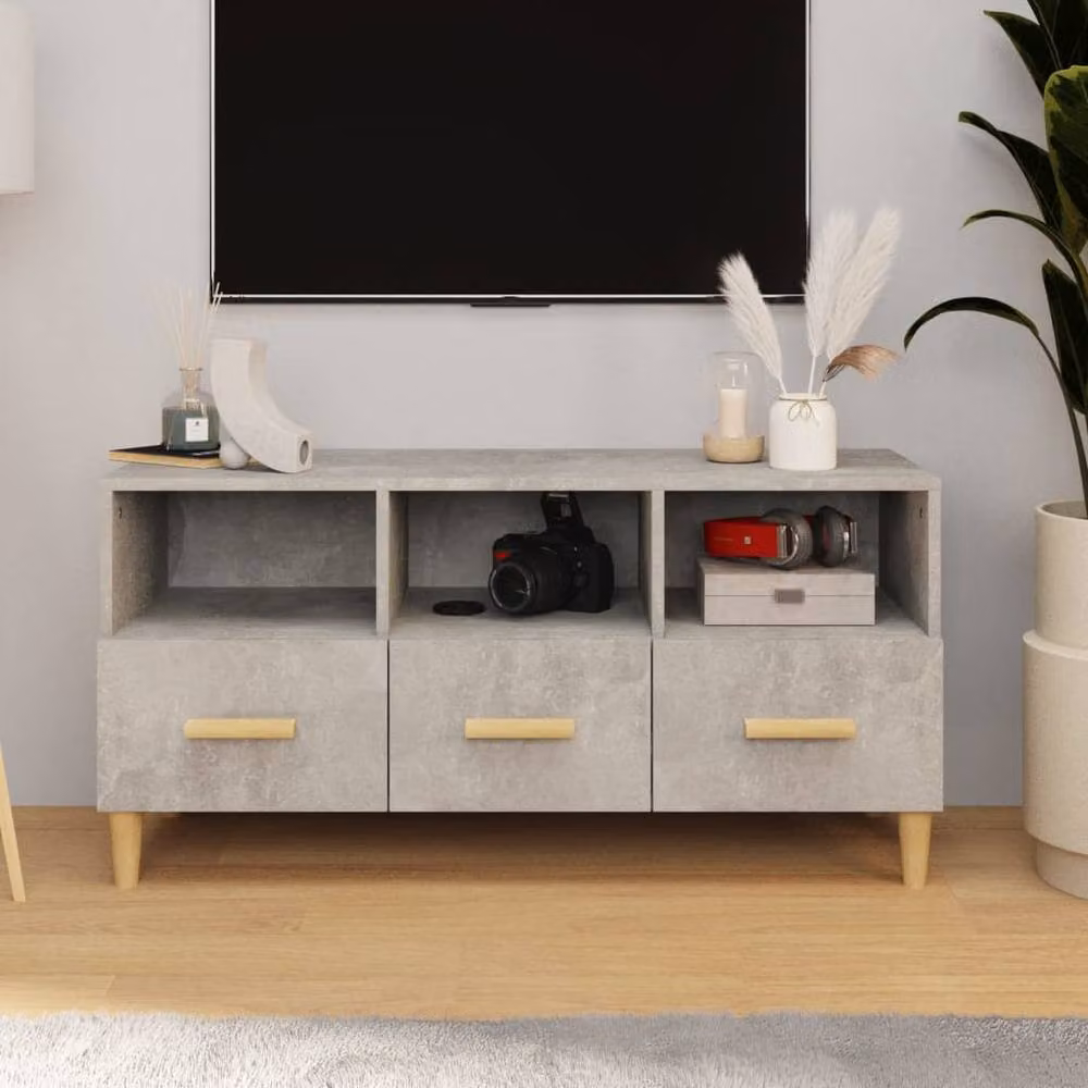 Berkfield Home Modern TV Cabinet in Concrete Grey, W/D/H: 102 x 36 x 50 cm – 2