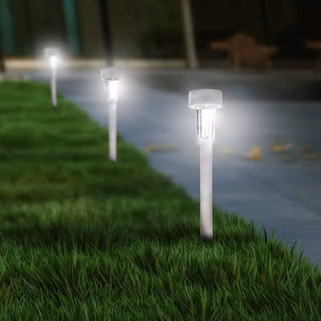 Voltico 8 Pack Solar Powered White LED Garden Path Stake Lights in Light Grey