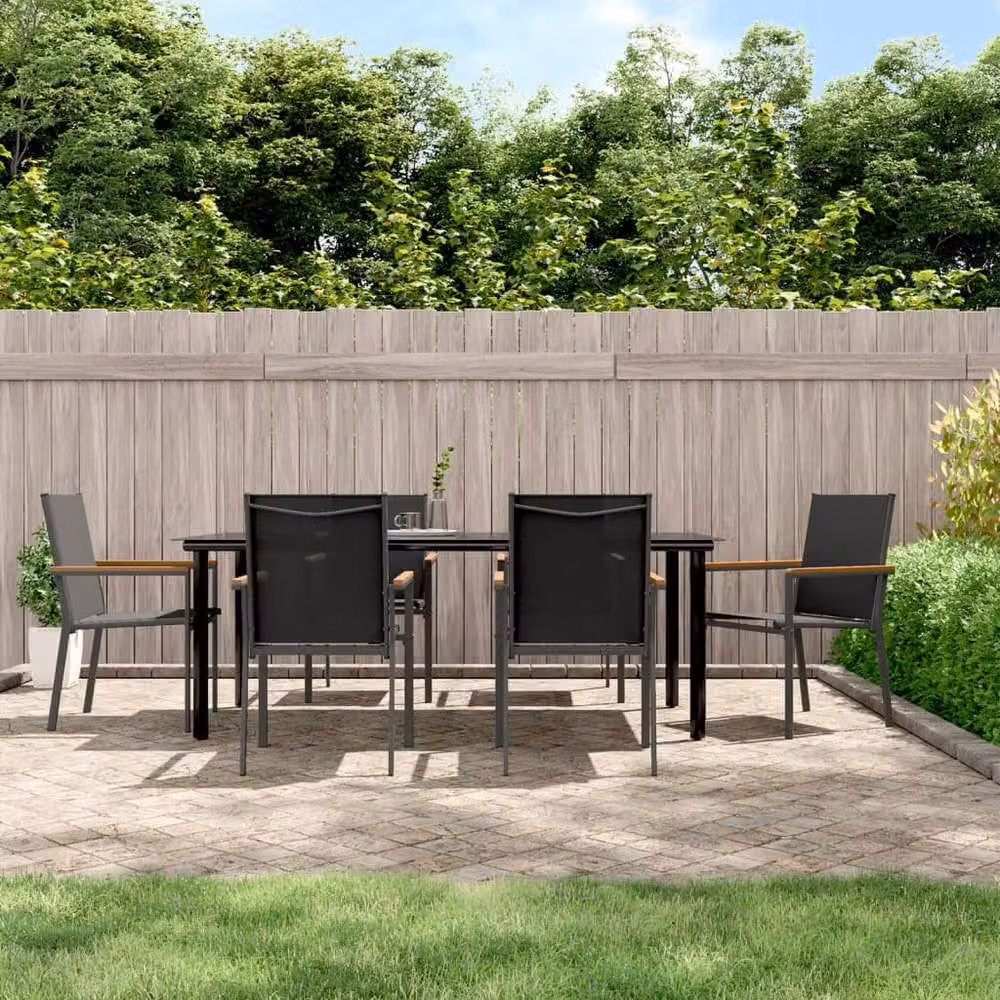 Berkfield Home Beautiful 7 Piece Black Textilene and Steel Garden Dining Set – 2