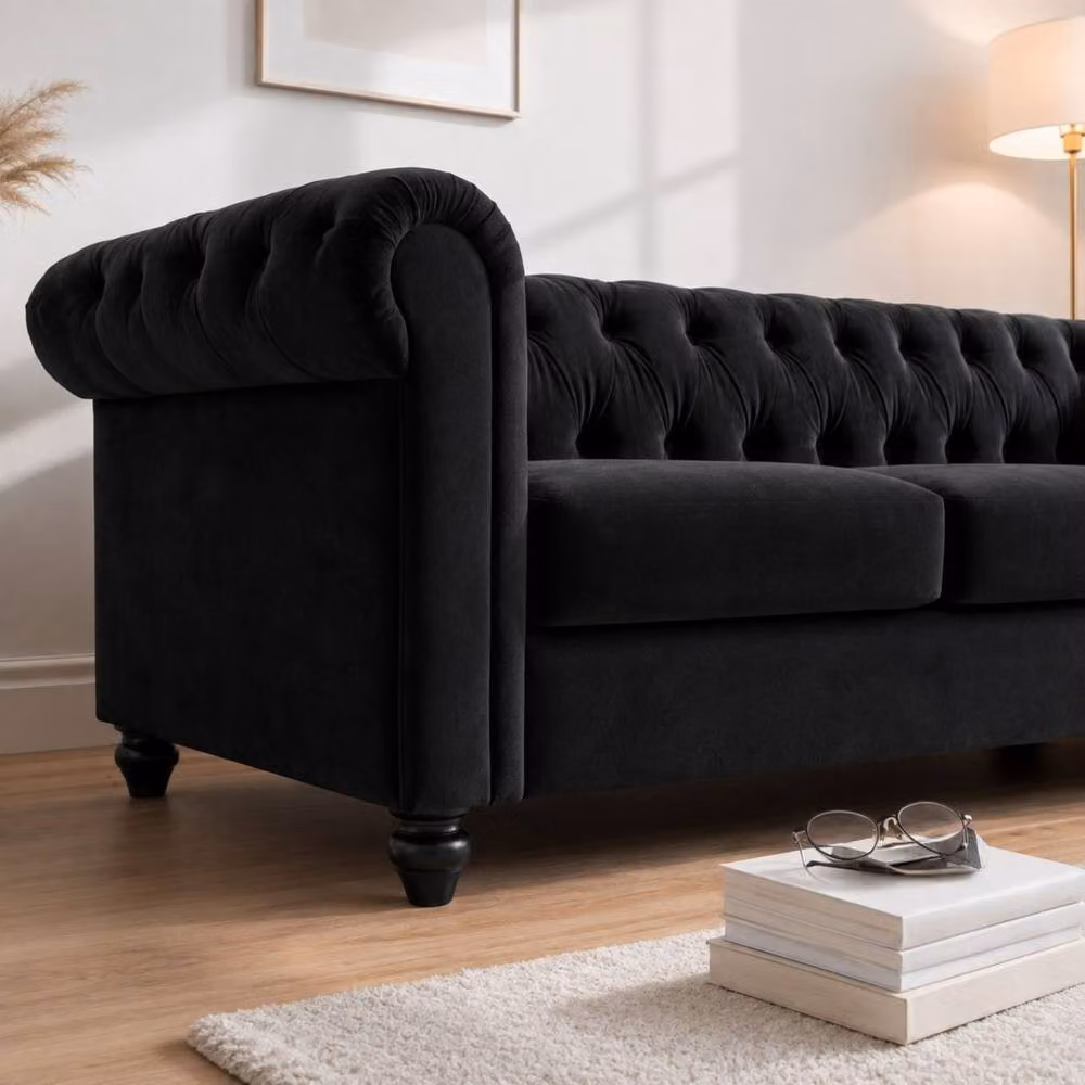 Sofaya Hampton 3 Seater Chesterfield Sofa in Black Velvet – 2