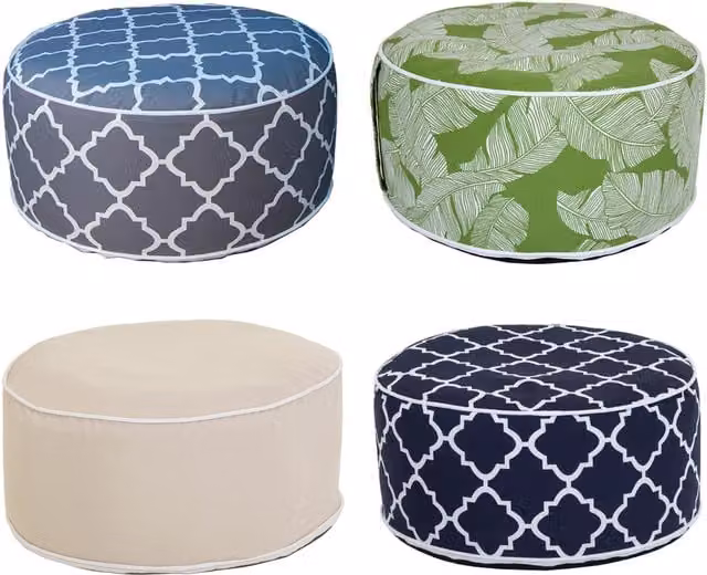 Charles Bentley Inflatable Foot Stool Pouffe Bean Bag in Blue and White