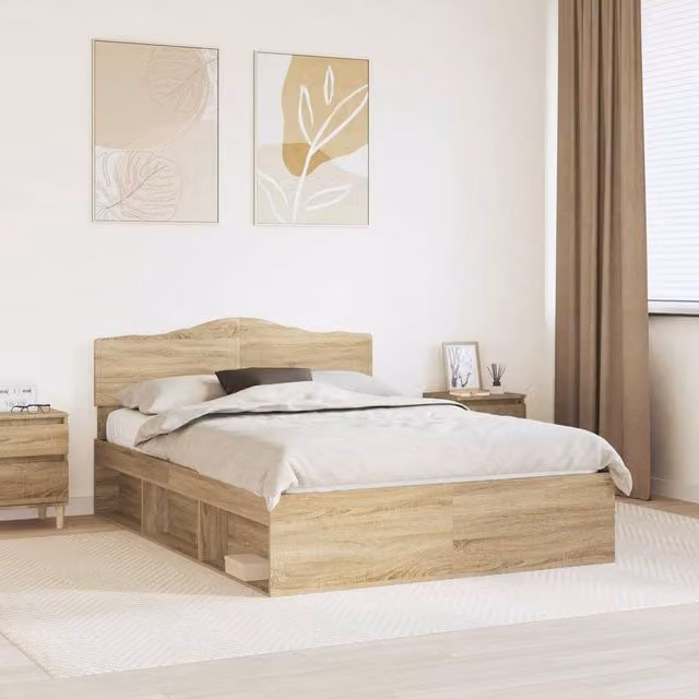 Berkfield Home Sonoma Bed Frame with Headboard in Brown Solid Pine Wood W/D/H: 140 x 190 cm