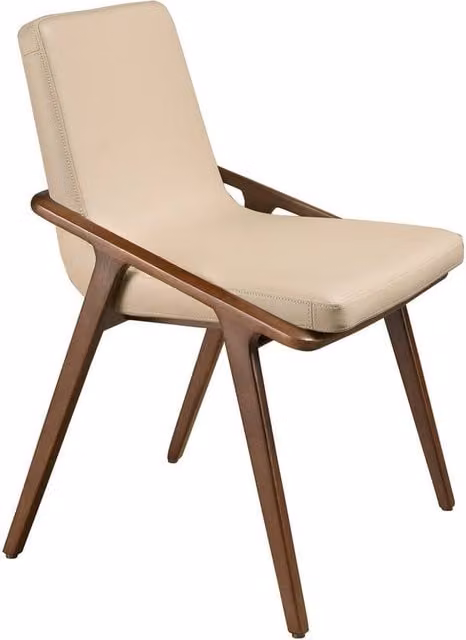 Angel Cerda Mink Leatherette Dining Chair with Walnut Legs in Light Beige – 1