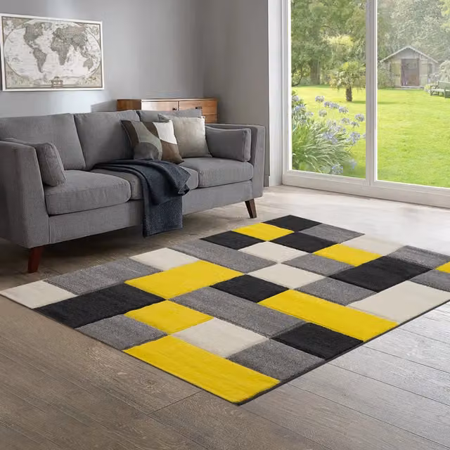 Home Republic Dexter Geometric Modern Rug in Yellow and Multicolour, W: 120 cm, L: 170 cm
