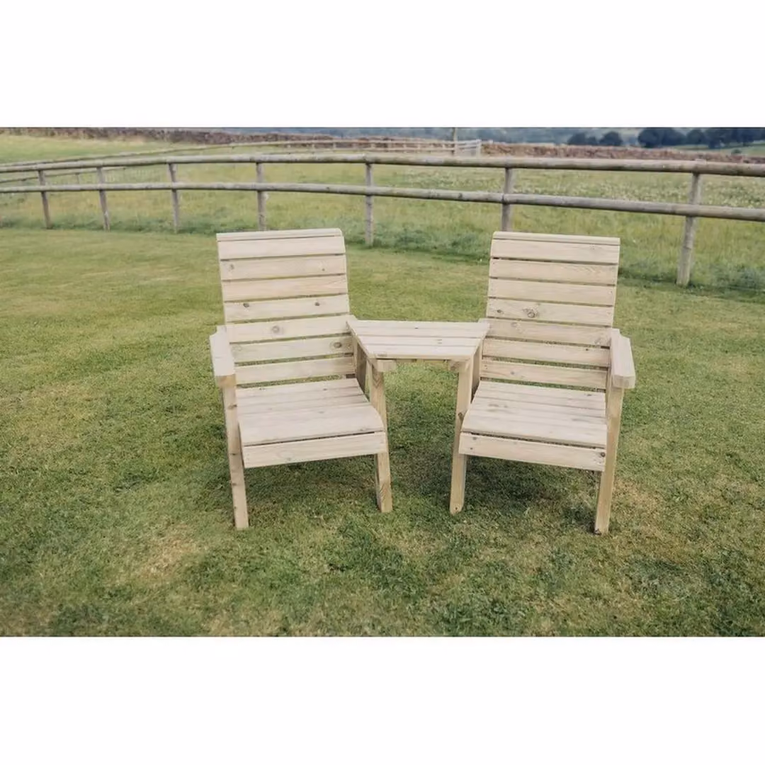 Churnet Valley Garden Furniture Ltd Clover Love Seat with Tray and Cushions in Brown – 2