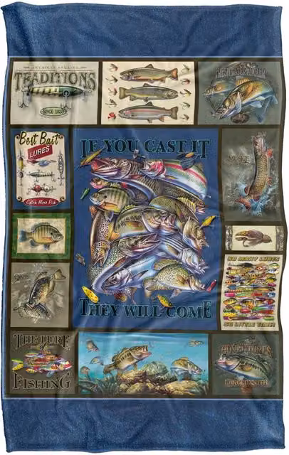 JQ Licensing Fishing Silky Touch Super Soft Fleece Throw Blanket, Blue Multicolour, W: 91 cm, D: 147 cm – 4