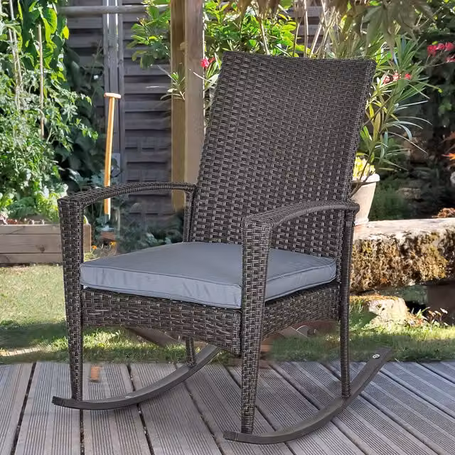 Outsunny Modern Grey Rattan and Metal Garden Rocking Chair