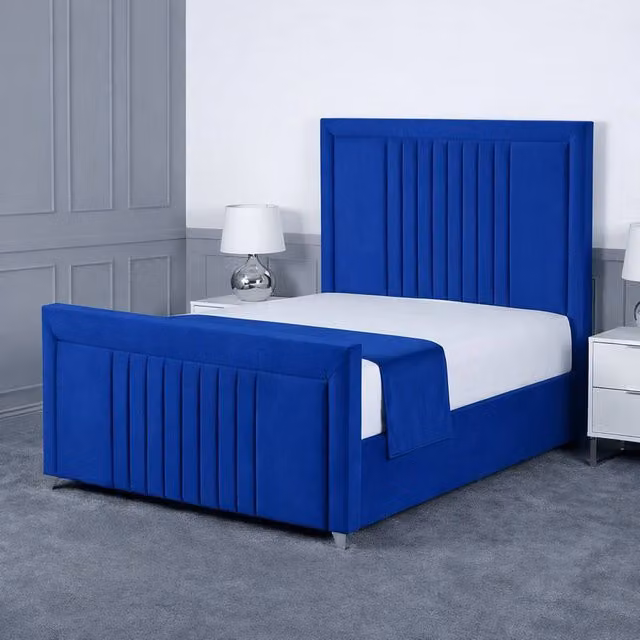 Living Comfort Bedz Celeste Blue Velvet Upholstered Gas Lift Storage Bed with 48 Inch Headboard, W/D/H: 180 x 200 cm – 1