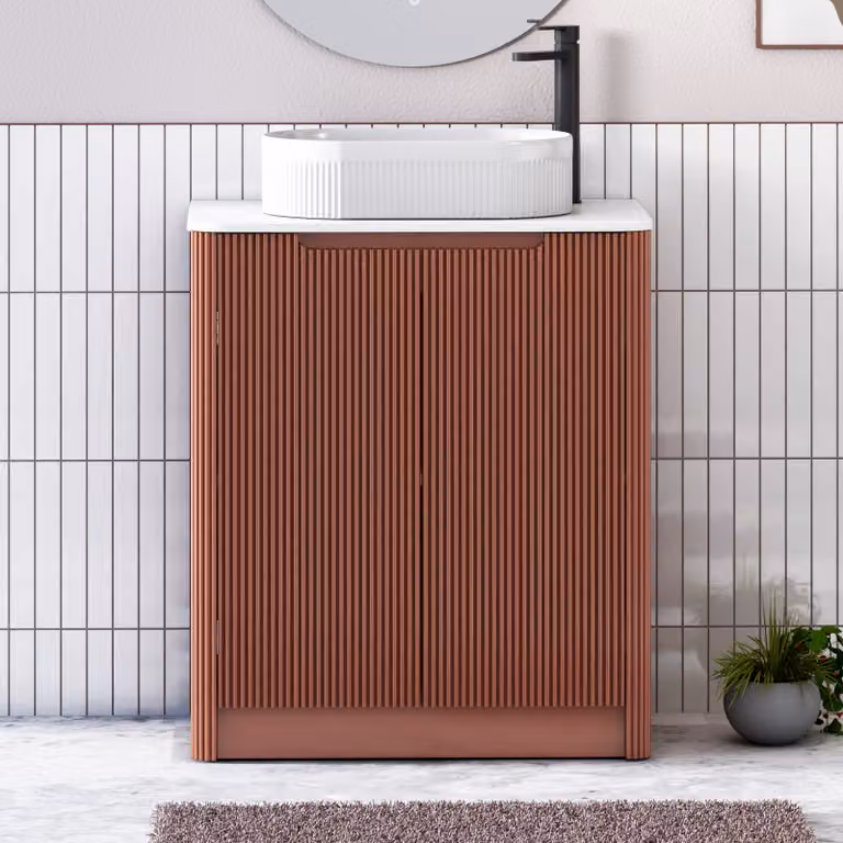 Royal Bathrooms Avenza 800mm Terracotta Clay Floor Standing 2 Door Vanity Unit with White Worktop and Lyon Basin