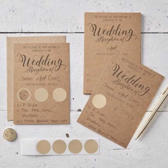 Kraft Scratch The Date Wedding Evening Invitations Scratch & Reveal in Light Brown and Gold Paper