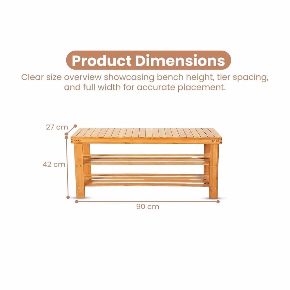 EONLION Brown Bamboo Shoe Storage Rack, W/D/H: 90 x 27 x 42 cm – 2