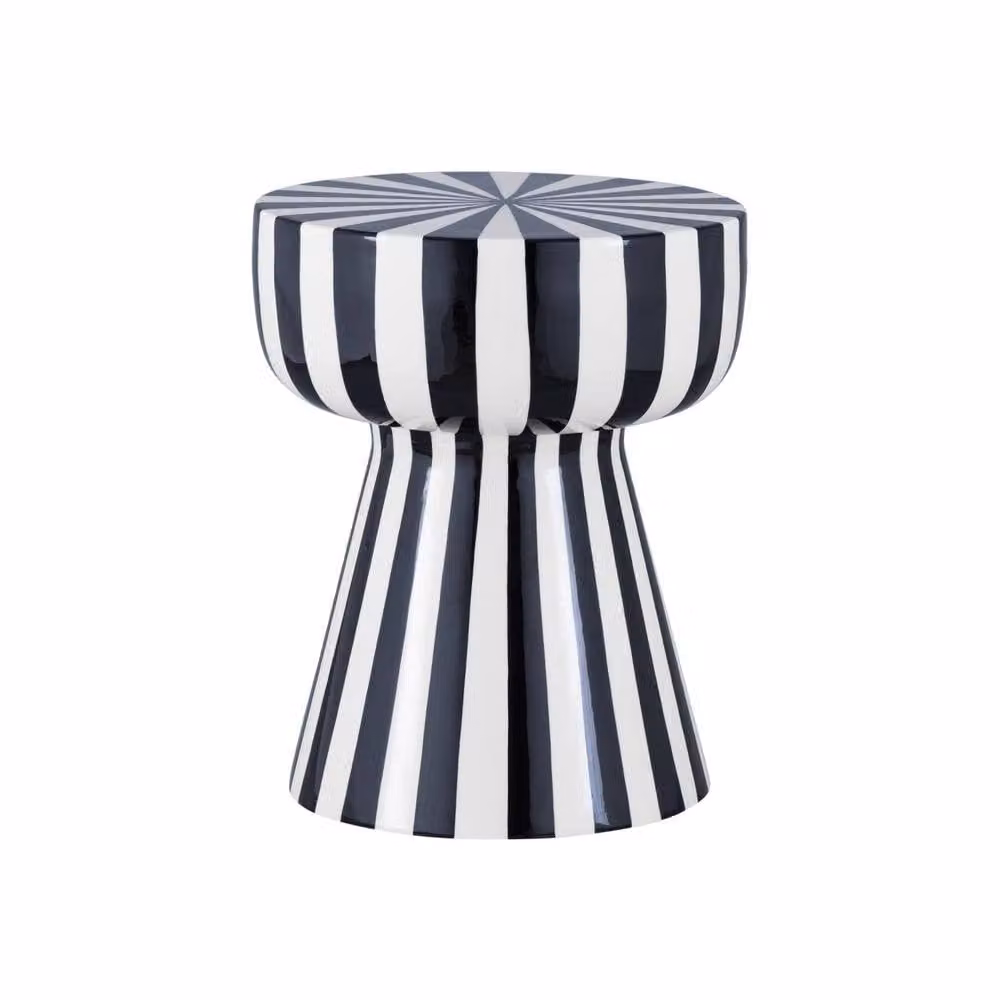 sweeek Modern Round Side Table in Black Enamelled Striped Metal, W/D/H: 41.0 x 34.0 x 75.0 cm – 2
