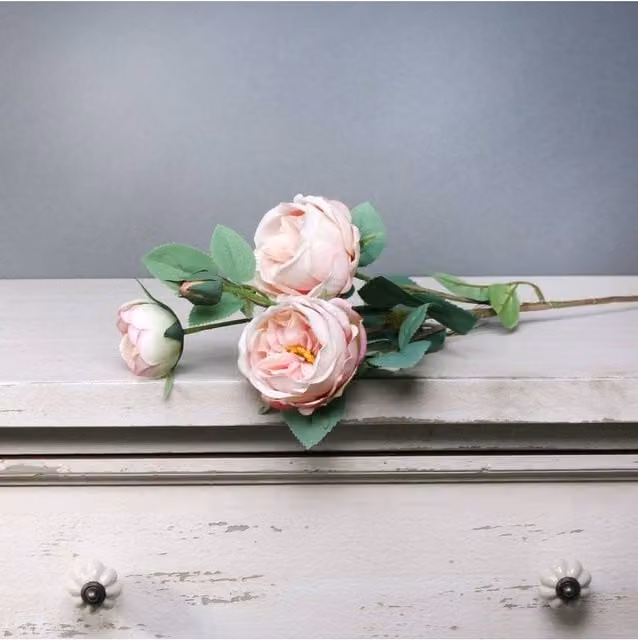 KDMD Tintagel Vintage English Rose Glass Floral Decor in Light Pink, 2 Pack