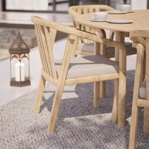 Royalcraft Maris 6-Seater Round Acacia Wood Dining Set with Riven Chairs in Natural – 3