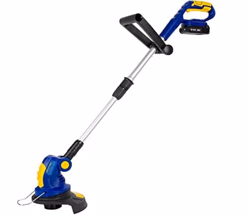 Skotek 20V Cordless Strimmer with Rechargeable Battery and Charger in Blue and Yellow