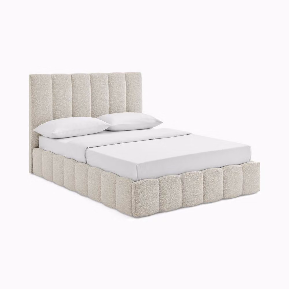 FurnitureboxUK Trifle Double Ottoman Bed Frame in Beige Boucle Fabric, W/D/H: 140 x 200 cm – 2