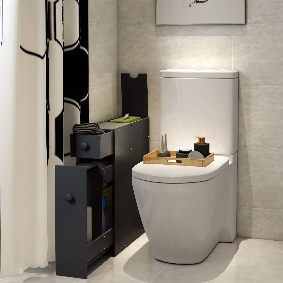 Gymax Slim Black Matt Floor Cabinet with Drawer and Hinged Doors – 5