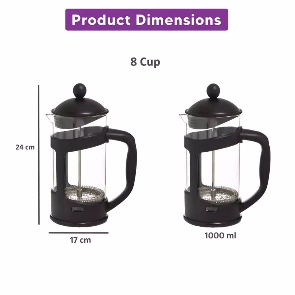 Nordara 8 Cup Glass Coffee Plunger Pitcher Maker in Black, 100ml – 2