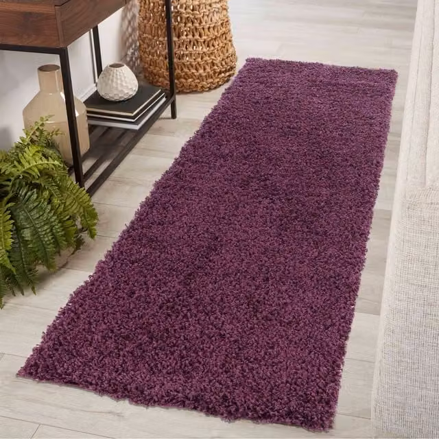 Desire Rugs Plain Fluffy Shaggy Area Rug, Purple, W: 60 cm, L: 220 cm