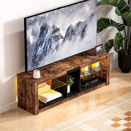 HOMCOM TV Stand Cabinet with LED Lights for TVs up to 65 inches, Rustic Brown, W/D/H: 140 x 35 x 47 cm – 5