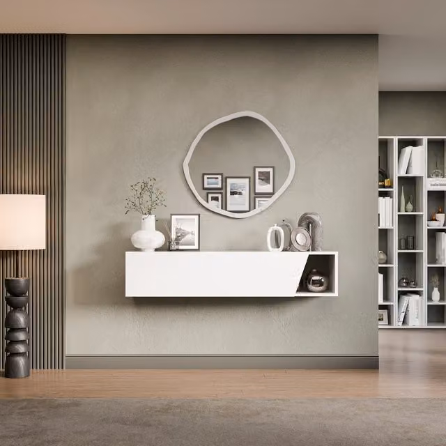 Decorotika Lugano Wall Mounted Modern High Gloss White Entertainment Center