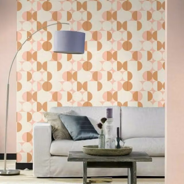 Rasch Club Botanique Retro Geometric Abstract Non-Woven Wallpaper in Grey, White, Pink and Gold