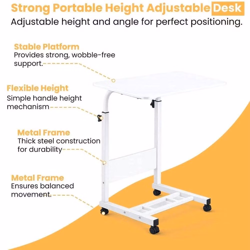 EONLION White Portable Laptop Table with Height Adjustable Tiltable Top and Castors – 2