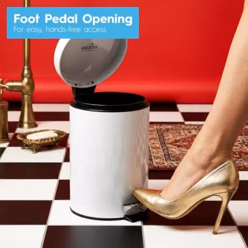Harbour Housewares 3L Stainless Steel Pedal Bin and Toilet Brush Set in Silver and White – 1
