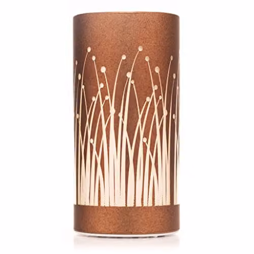 Shatchi Christmas Decorated Tabletop Vase Lamp with Etched Glass Forest Scene in Red and Copper, Height: 20 cm – 2