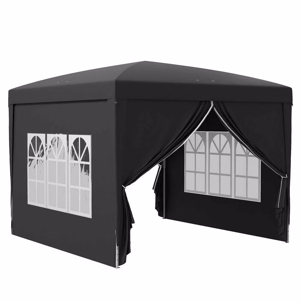STILVORA Pop-Up Gazebo with Removable Walls and Windows, Black, W/D/H: 300 x 300 x 196 cm – 4