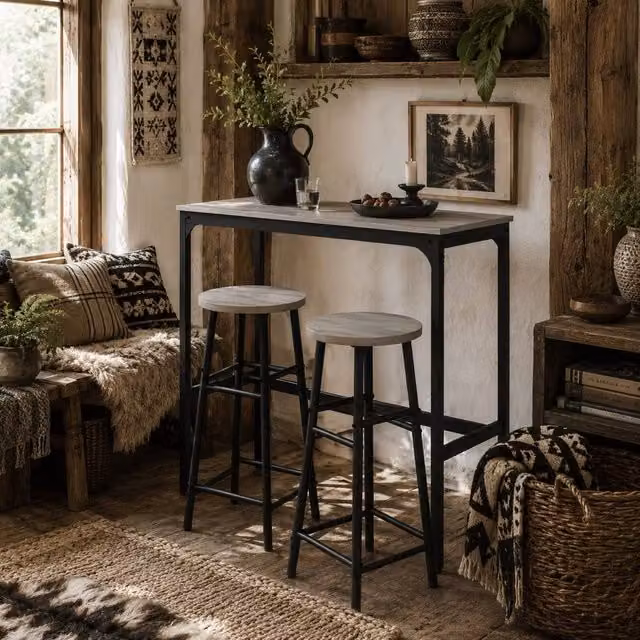 Wyld Haus Dirive Grey and Black 3 Piece Industrial Bar Table and Stool Set