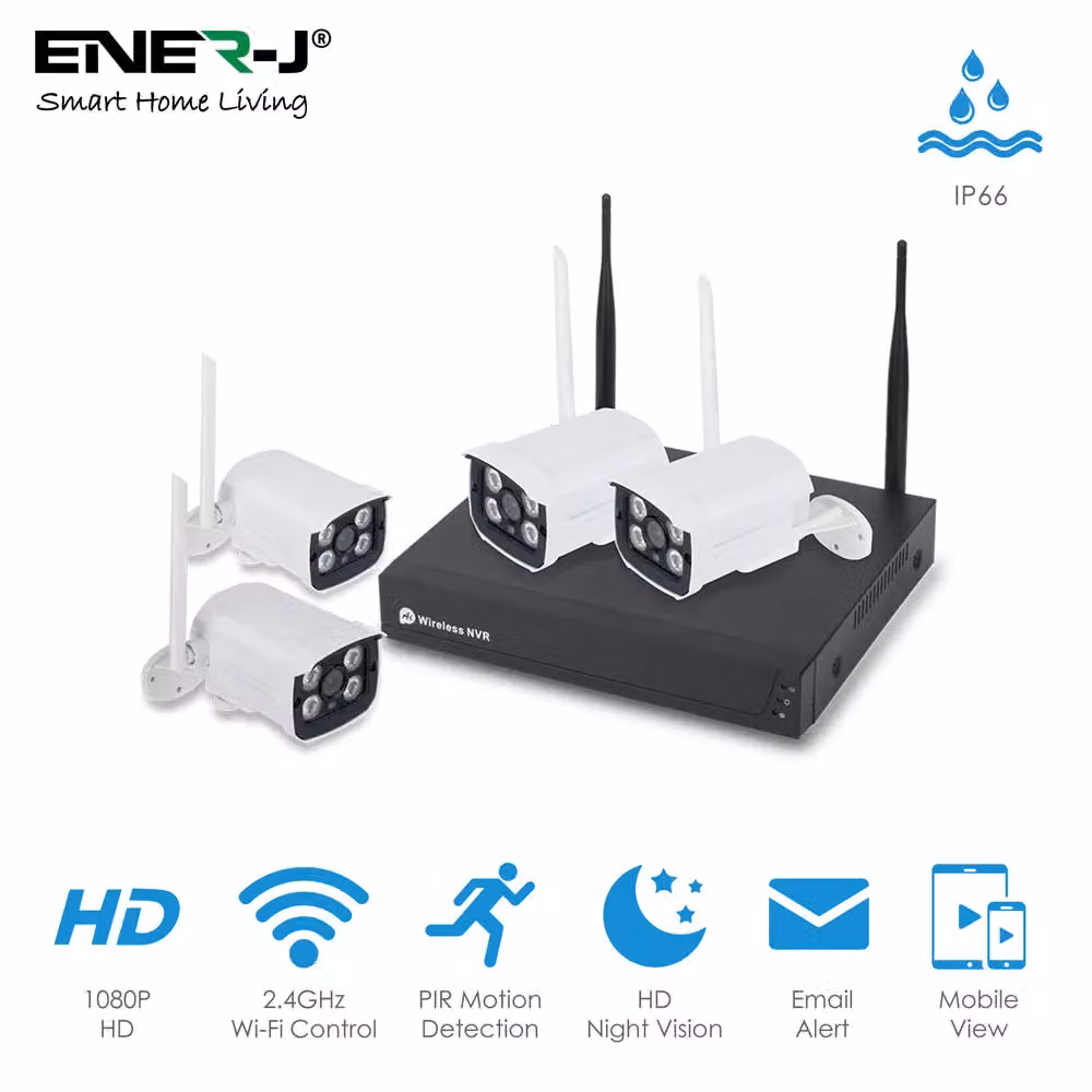 ENER-J WiFi NVR Kit with 4 Wireless 2.0MP 1080P Cameras and ENERJSMART App, White – 2