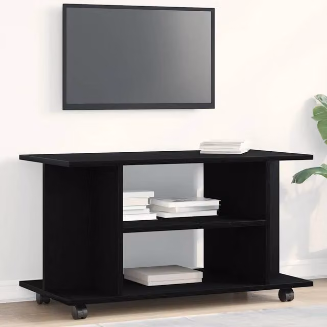 Berkfield Home Modern Black Oak TV Cabinet with Castors, W/D/H: 80 x 40 x 45 cm – 1