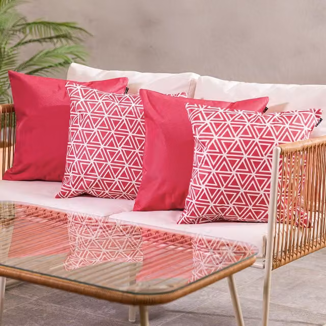 ICON 4-Piece Pink Cushion Set with 2 Triangle Geometric and 2 Plain Square Cushions
