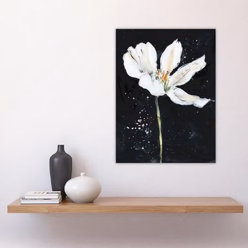Artery8 Abstract White Lily Flower Black Floral Wall Art Paper Poster Print, W/H: 46 x 61 cm – 4