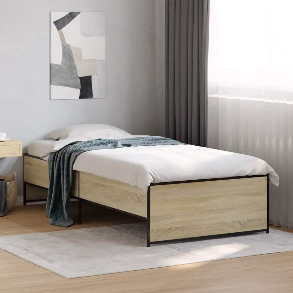 Berkfield Home Sonoma Oak Bed Frame in Brown, W/D/H: 100 x 200 cm – 2