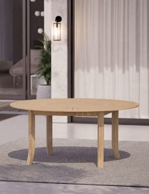 Royalcraft Maris Round 4 Seater Acacia Wood Garden Dining Table, Brown/Beige, Diameter: 120 cm