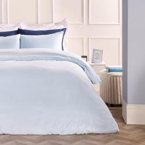 OHS Plain Blue Microfibre Polyester Duvet Cover and Pillowcase Set, W/D/H: 180 x 200 cm, Pillowcase: 50 x 75 cm