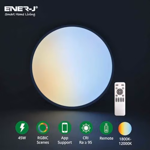 ENERJ Sky Smart Round Ceiling Light with Moving Cloud Animation, RGBIC Multi-Colour and White, Diameter: 39 cm – 2