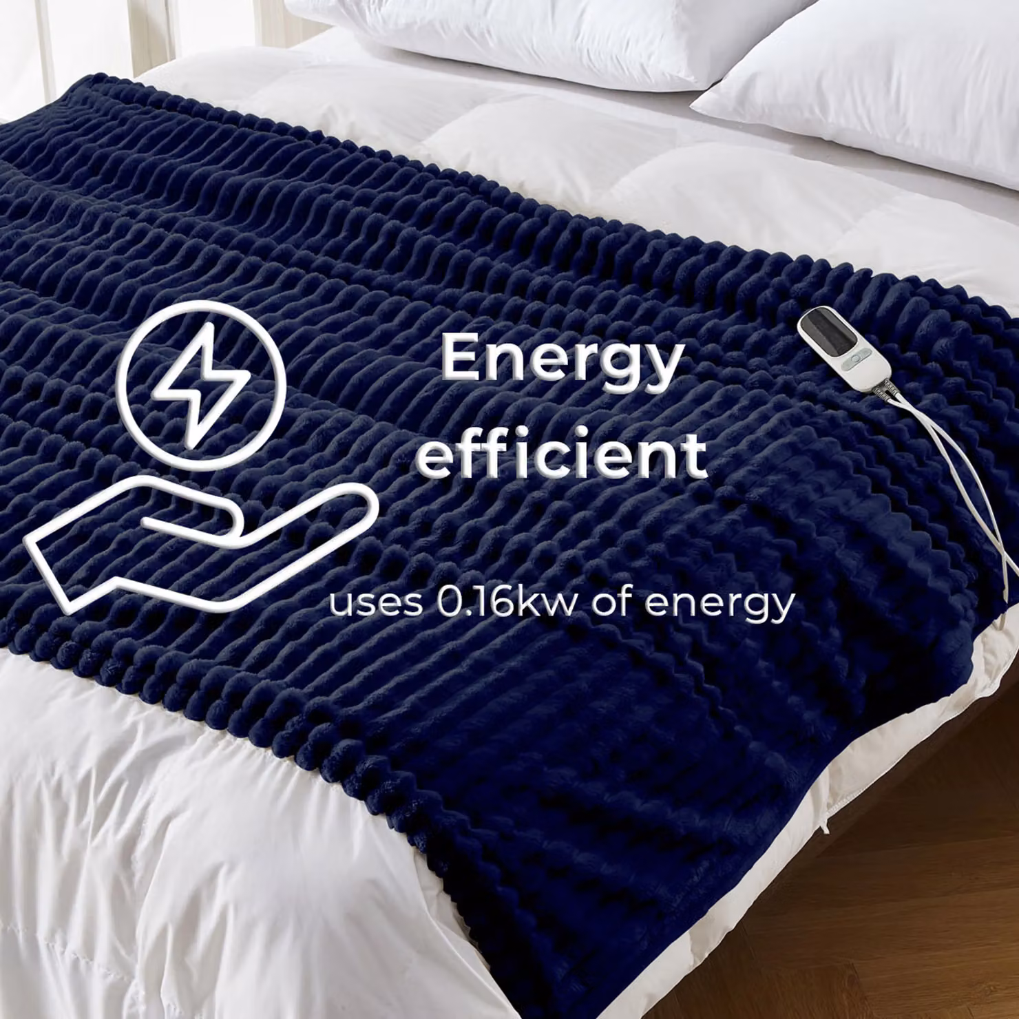 Neo Waffle Shaped Electric Heated Fleece Overblanket Throw in Blue, W/D/H: 130 x 160 cm – 5