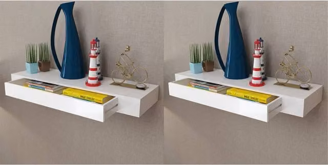 Berkfield Home Floating Wall Shelves with Drawers, 2 Piece Set, White, 80 cm
