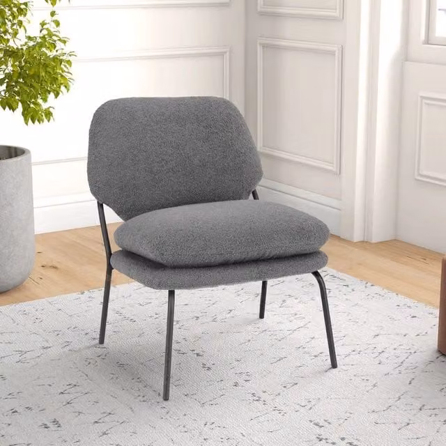 Costway Armless Accent Chair in Grey Teddy Fleece Fabric with Metal Frame – 1